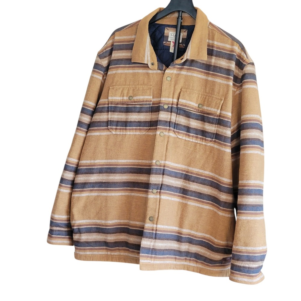 LL Bean Mens Quilt Lined Chamois Flannel Shirt Jacket Men XXL Plaid Shacket